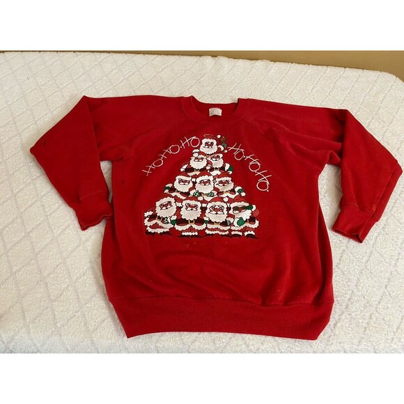 Vintage J.E. Morgan Fleece wear USA Made Santa Claus Print Sweatshirt Size L - Picture 1 of 16